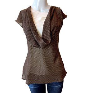 ATP 9 Women Polka Dots Blouse Top Big Cowl Neck Built-in Bra  Brown Size Medium